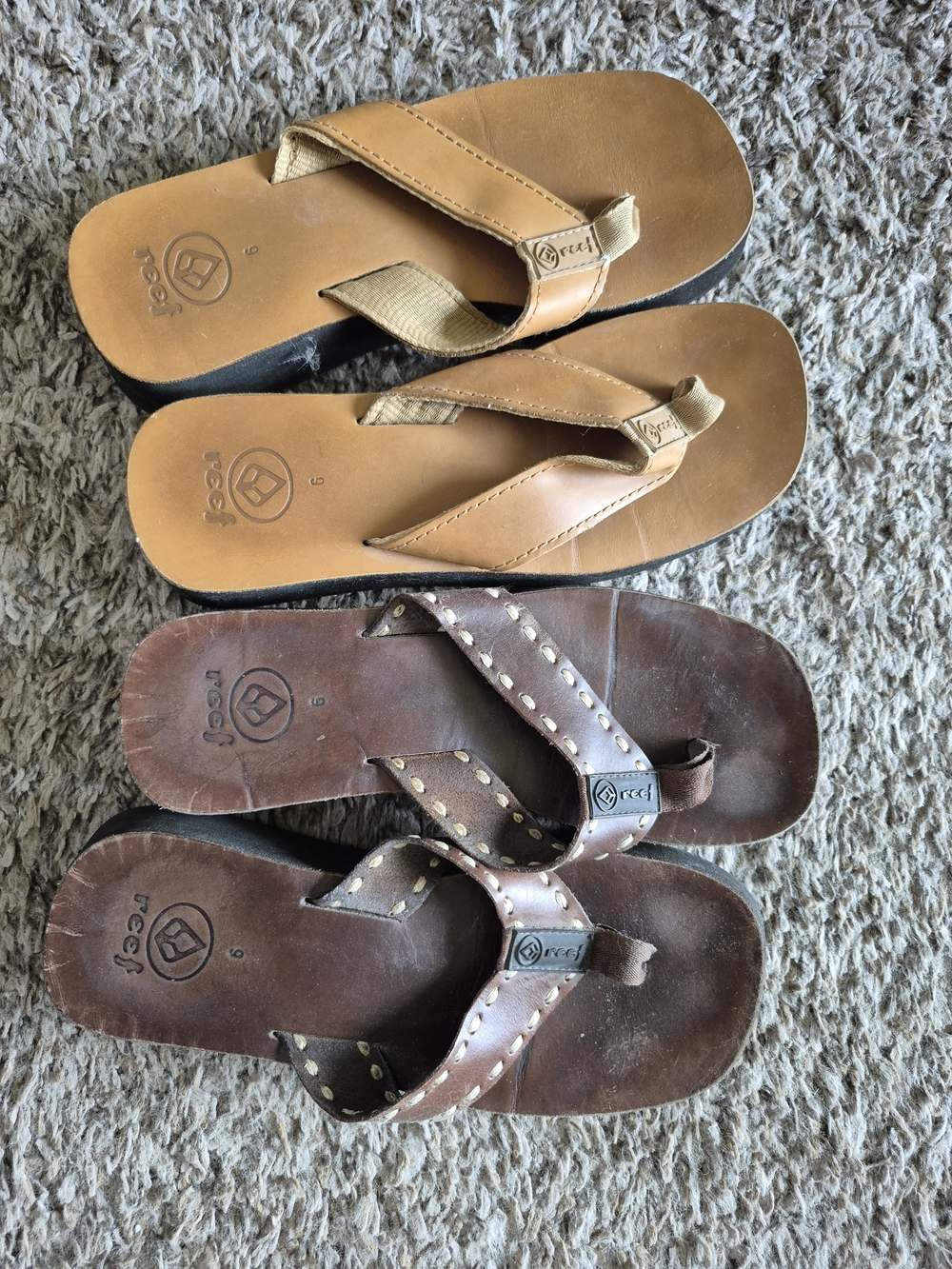 Reef Leather Flip Flops in Tan and Dark Brown